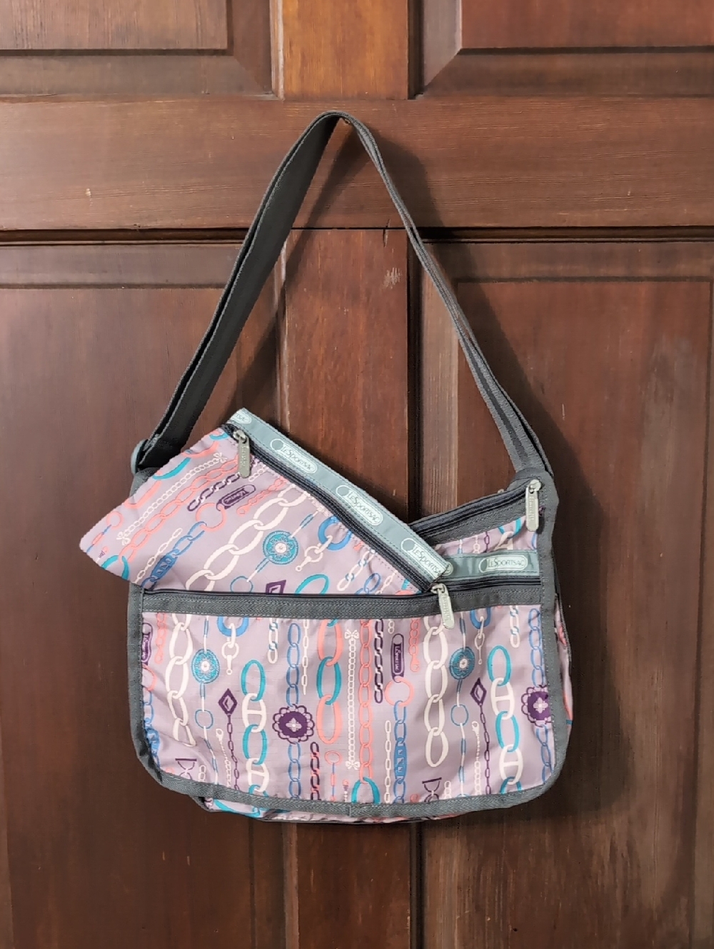 LeSportsac Lavender/Pink Chain Motif Crossbody Bag